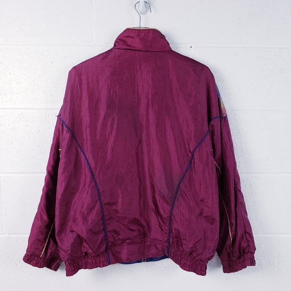 Vintage 80s Boho‎ Track Suit Swishy Purple Floral Geometric Pattern Medium - Picture 3 of 14